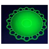 Lancaster Glass Company Vaseline Glass Open Work Sandwich Plate - 1930-1937