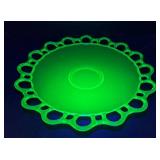 Lancaster Glass Company Vaseline Glass Open Work Sandwich Plate - 1930-1937