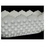 E4 - Fenton Milk Glass Lot - Candy Box, 3 Candle Holders, Fan Vase, Hop Nail Planter