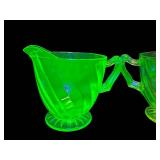 Anchor Hocking Vaseline Glass Spiral Sugar & Creamer Set, 1928-1930
