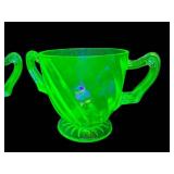 Anchor Hocking Vaseline Glass Spiral Sugar & Creamer Set, 1928-1930