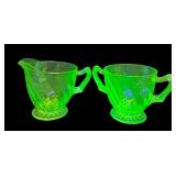 Anchor Hocking Vaseline Glass Spiral Sugar & Creamer Set, 1928-1930