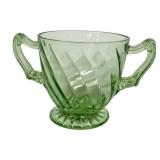 Anchor Hocking Vaseline Glass Spiral Sugar & Creamer Set, 1928-1930