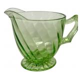 Anchor Hocking Vaseline Glass Spiral Sugar & Creamer Set, 1928-1930
