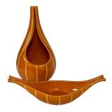 N3 - Hull Continental Persimmon Vase & Console Bowl - Crooksville OH