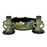 K3 - Vintage Roseville Freesia Console Bowl - Pair of 4.5in Candle Holders