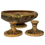 N3 - Vintage Roseville Florentine Bowl and Footed Compote