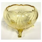 O1 - Vintage Lancaster Glass Topaz Egyptian-Etched Dishes (Lot of 5) Landrum 10in Cake Tray, Rose Bowl, 1930s