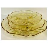 O1 - Vintage Lancaster Glass Topaz Egyptian-Etched Dishes (Lot of 5) Landrum 10in Cake Tray, Rose Bowl, 1930s