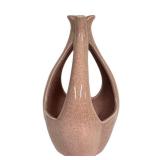 O2 - Vintage Red Wing Pottery Teardrop Ceramic Vase - Pink Speckled Glaze, Open-Side Design