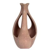 O2 - Vintage Red Wing Pottery Teardrop Ceramic Vase - Pink Speckled Glaze, Open-Side Design