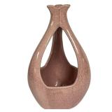 O2 - Vintage Red Wing Pottery Teardrop Ceramic Vase - Pink Speckled Glaze, Open-Side Design