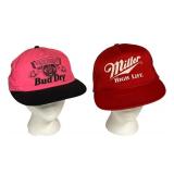 O1 - Bud Dry Pink Cap & Miller High Life Red Cap (Lot of 2)