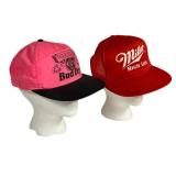 O1 - Bud Dry Pink Cap & Miller High Life Red Cap (Lot of 2)