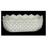 E4 - Fenton Milk Glass Lot - Candy Box, 3 Candle Holders, Fan Vase, Hop Nail Planter