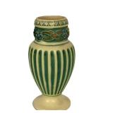 L1 - Ceramic Vase - Green Stripe Body with Vine-Decorated Neck