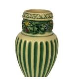 L1 - Ceramic Vase - Green Stripe Body with Vine-Decorated Neck