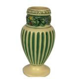 L1 - Ceramic Vase - Green Stripe Body with Vine-Decorated Neck