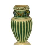 L1 - Ceramic Vase - Green Stripe Body with Vine-Decorated Neck