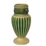 L1 - Ceramic Vase - Green Stripe Body with Vine-Decorated Neck