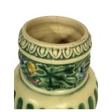 L1 - Ceramic Vase - Green Stripe Body with Vine-Decorated Neck
