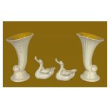 G5 - Red Wing 1938 Vases & Hull Swan Figurines, Vintage Ceramic Set