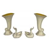 G5 - Red Wing 1938 Vases & Hull Swan Figurines, Vintage Ceramic Set
