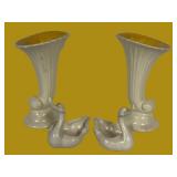 G5 - Red Wing 1938 Vases & Hull Swan Figurines, Vintage Ceramic Set