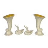G5 - Red Wing 1938 Vases & Hull Swan Figurines, Vintage Ceramic Set