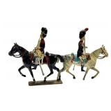 F2 - Vintage Napoleonic French Mounted Soldier Figurines Pair - Metal, Made in France