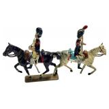 F2 - Vintage Napoleonic French Mounted Soldier Figurines Pair - Metal, Made in France