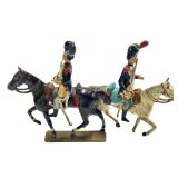 F2 - Vintage Napoleonic French Mounted Soldier Figurines Pair - Metal, Made in France