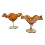 C4 - Fenton Blackberry Bramble  & Dugan Wreath of Roses - Antique Glass Compotes