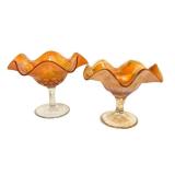 C4 - Fenton Blackberry Bramble  & Dugan Wreath of Roses - Antique Glass Compotes