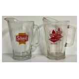 O1 - Schmidt Beer Pitcher & Green Belt Beer Pitcher - Vintage Glass Pitchers
