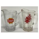 O1 - Schmidt Beer Pitcher & Green Belt Beer Pitcher - Vintage Glass Pitchers