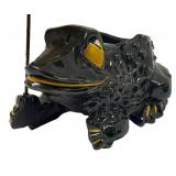 M2 - Vintage McCoy Black Frog Planter - 1954 Black Ceramic with Yellow Umbrella