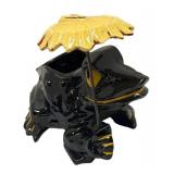 M2 - Vintage McCoy Black Frog Planter - 1954 Black Ceramic with Yellow Umbrella