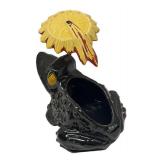 M2 - Vintage McCoy Black Frog Planter - 1954 Black Ceramic with Yellow Umbrella