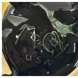 M2 - Vintage McCoy Black Frog Planter - 1954 Black Ceramic with Yellow Umbrella