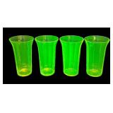 M1 - Uranium Glass Pitcher with Lid & Four  Tumblers - Vintage Vaseline Green