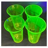M1 - Uranium Glass Pitcher with Lid & Four  Tumblers - Vintage Vaseline Green