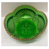 A1 - Antique Heisey Pineapple & Fan Green Glass Serving Bowl Set