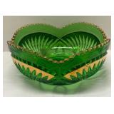 A1 - Antique Heisey Pineapple & Fan Green Glass Serving Bowl Set