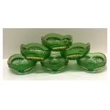 A1 - Antique Heisey Pineapple & Fan Green Glass Serving Bowl Set