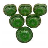 A1 - Antique Heisey Pineapple & Fan Green Glass Serving Bowl Set