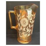 C4 - Vintage Jeanette Iridescent Sunflower Pitcher with 6 Glasses