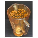 C4 - Vintage Jeanette Iridescent Sunflower Pitcher with 6 Glasses