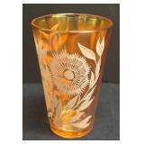 C4 - Vintage Jeanette Iridescent Sunflower Pitcher with 6 Glasses