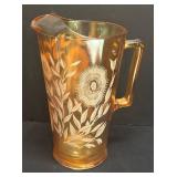 C4 - Vintage Jeanette Iridescent Sunflower Pitcher with 6 Glasses